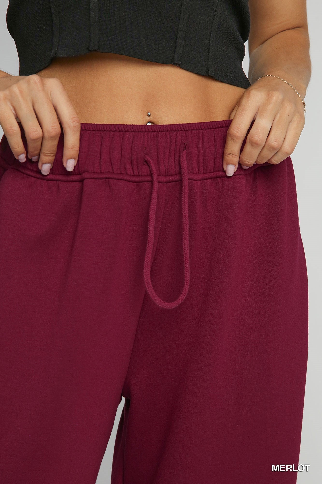 Umgee NeoKnit Merlot Pull-On Sweatpants-Bottoms-Umgee-Deja Nu Boutique, Women's Fashion Boutique in Lampasas, Texas