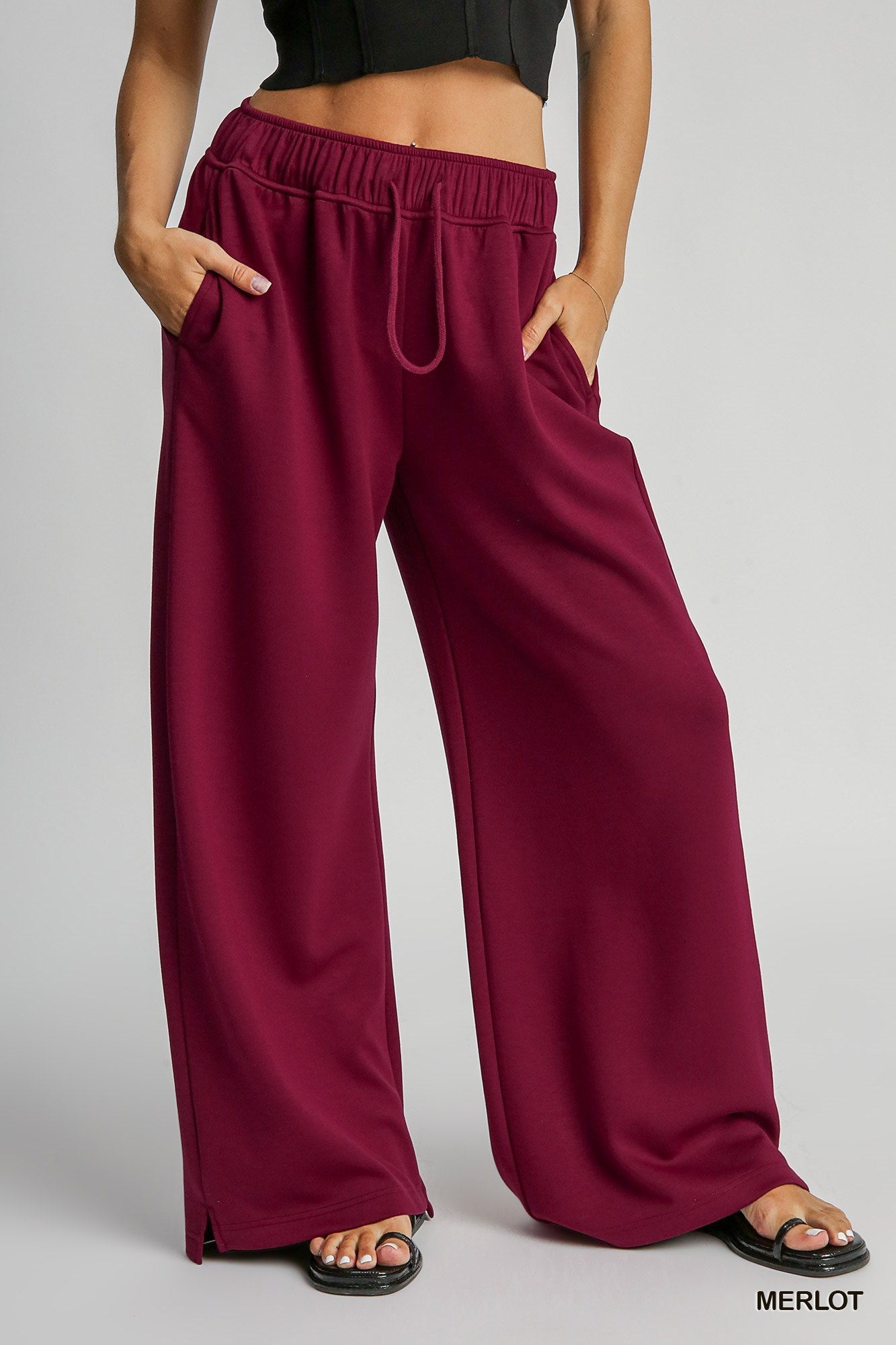 Umgee NeoKnit Merlot Pull-On Sweatpants-Bottoms-Umgee-Deja Nu Boutique, Women's Fashion Boutique in Lampasas, Texas