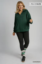 Umgee Neoknit V-Neck Long Sleeve Polo Sweatshirt In Emerald Plus-Curvy/Plus Tops-Umgee-Deja Nu Boutique, Women's Fashion Boutique in Lampasas, Texas