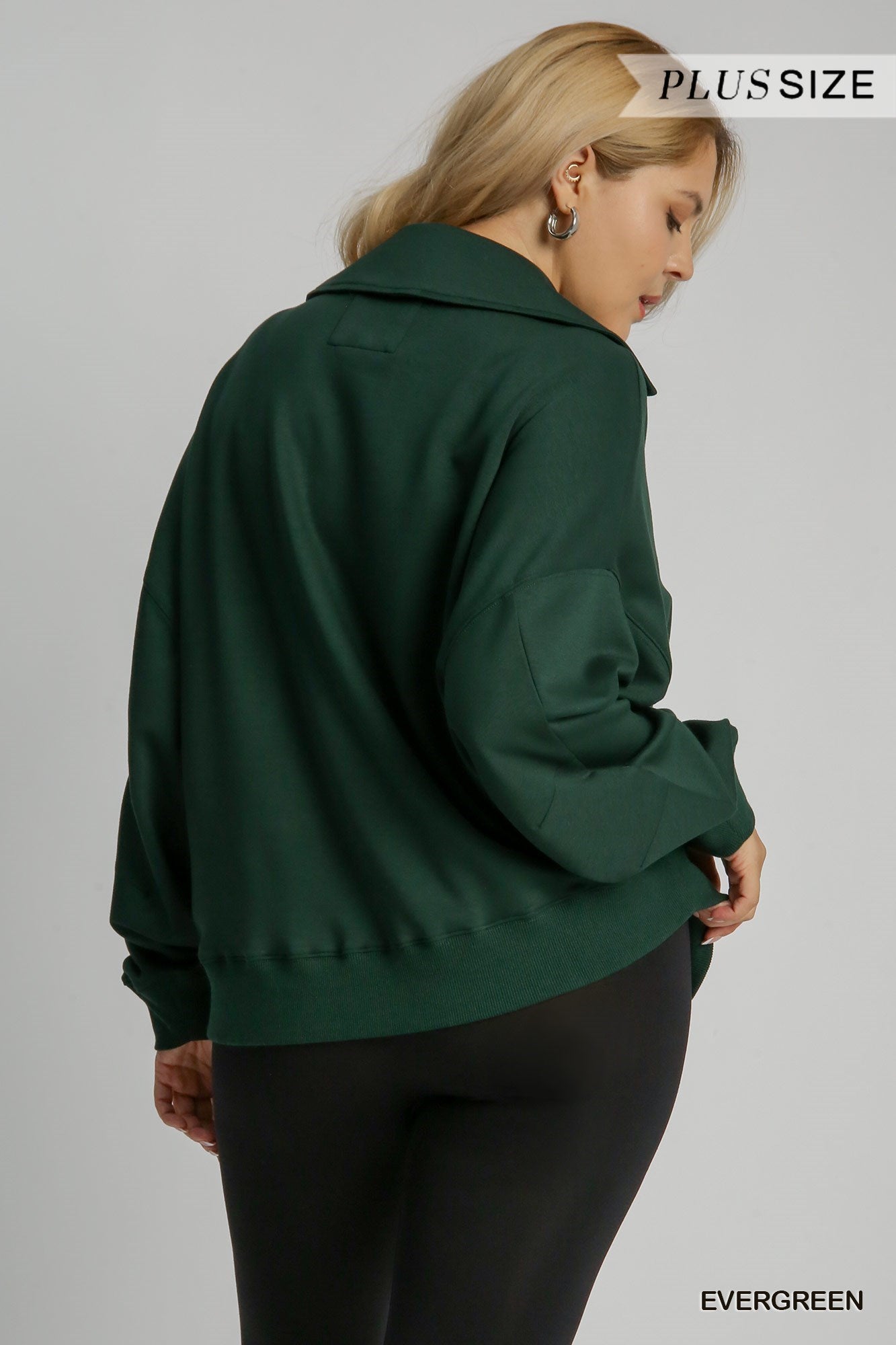 Umgee Neoknit V-Neck Long Sleeve Polo Sweatshirt In Emerald Plus-Curvy/Plus Tops-Umgee-Deja Nu Boutique, Women's Fashion Boutique in Lampasas, Texas