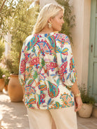 Umgee Paisley Print V-Neck Top - Cream Mix-Curvy/Plus Blouses-Umgee-Deja Nu Boutique, Women's Fashion Boutique in Lampasas, Texas