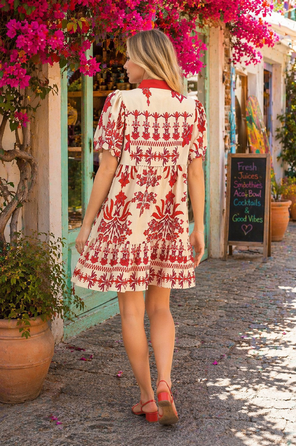 Umgee Tropical Damask Border Print Mini Dress – Raspberry Mix-mini dress-Umgee-Deja Nu Boutique, Women's Fashion Boutique in Lampasas, Texas