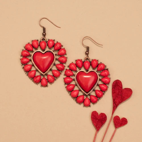 Valentine Red Stone Heart Dangle Earring-Earrings-Deja Nu Tx-Deja Nu Boutique, Women's Fashion Boutique in Lampasas, Texas