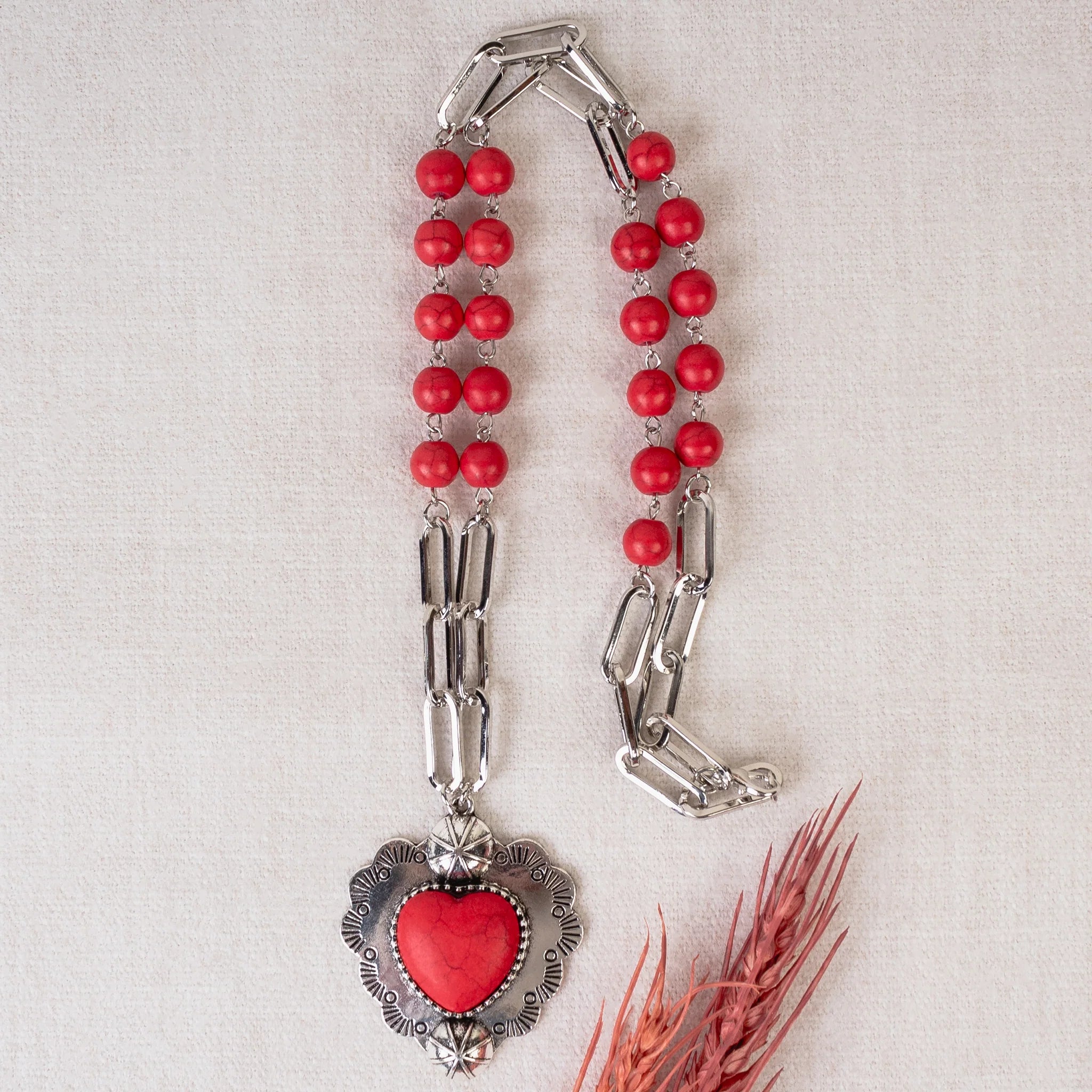 Valentine Squash Blossom Red Stone Heart Necklace-Necklaces-Deja Nu Tx-Deja Nu Boutique, Women's Fashion Boutique in Lampasas, Texas