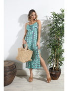 Veronica M Barbados Maxi A Line Dress With Slit-Dresses-Veronica M-Deja Nu Boutique, Women's Fashion Boutique in Lampasas, Texas