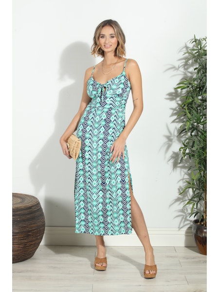 Veronica M Barbados Maxi A Line Dress With Slit-Dresses-Veronica M-Deja Nu Boutique, Women's Fashion Boutique in Lampasas, Texas