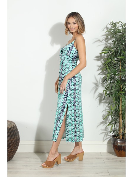 Veronica M Barbados Maxi A Line Dress With Slit-Dresses-Veronica M-Deja Nu Boutique, Women's Fashion Boutique in Lampasas, Texas