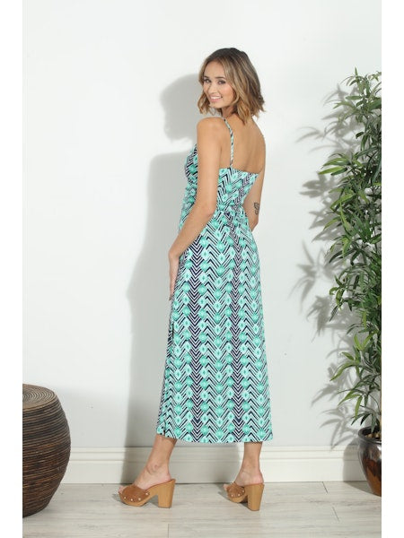 Veronica M Barbados Maxi A Line Dress With Slit-Dresses-Veronica M-Deja Nu Boutique, Women's Fashion Boutique in Lampasas, Texas