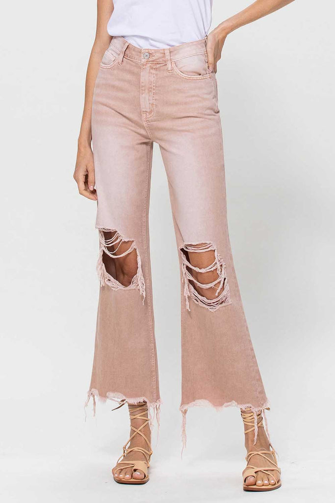 Vervet by Flying Monkey 90's Vintage Super High Rise Crop Deconstructed Flare Jeans In July Song-Jeans-Vervet by Flying Monkey-Deja Nu Boutique, Women's Fashion Boutique in Lampasas, Texas