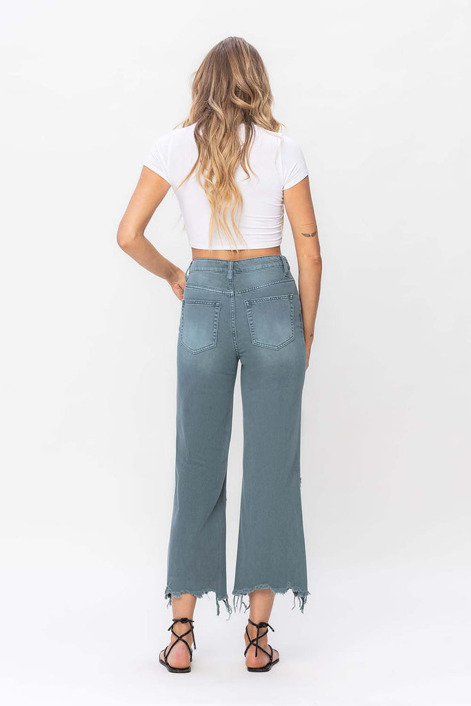 Vervet by Flying Monkey 90's Vintage Super High Rise Crop Deconstructed Flare Jeans In Mallard Green-Jeans-Vervet by Flying Monkey-Deja Nu Boutique, Women's Fashion Boutique in Lampasas, Texas