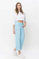 Vervet by Flying Monkey High Rise Crop Wide Leg Jeans In Pastel Turquoise-Jeans-Vervet by Flying Monkey-Deja Nu Boutique, Women's Fashion Boutique in Lampasas, Texas