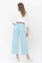 Vervet by Flying Monkey High Rise Crop Wide Leg Jeans In Pastel Turquoise-Jeans-Vervet by Flying Monkey-Deja Nu Boutique, Women's Fashion Boutique in Lampasas, Texas