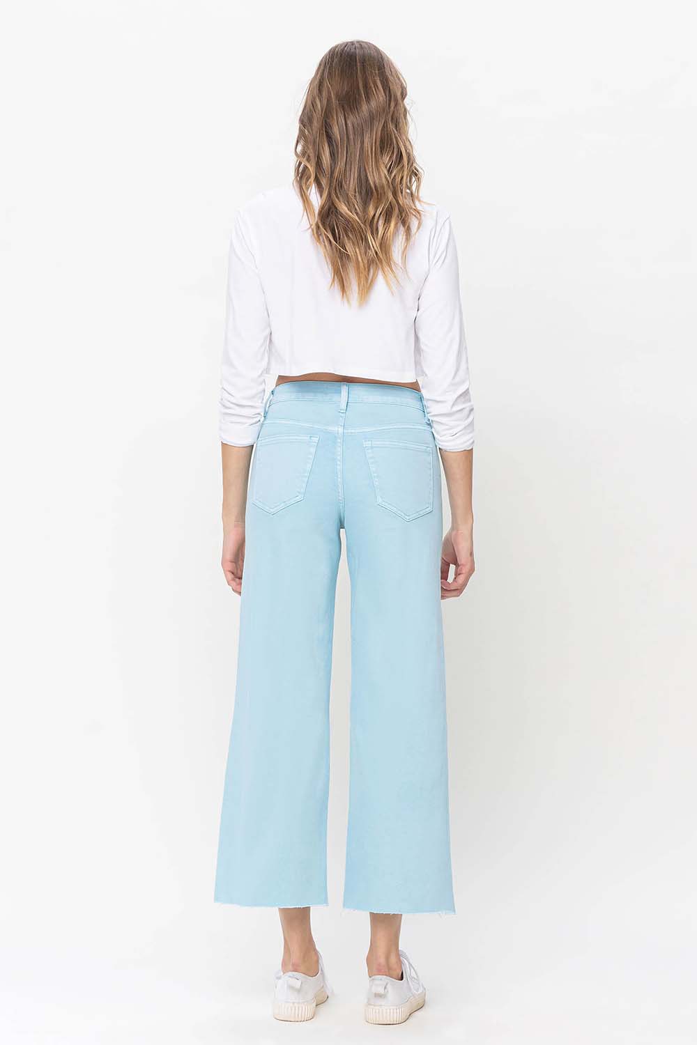 Vervet by Flying Monkey High Rise Crop Wide Leg Jeans In Pastel Turquoise-Jeans-Vervet by Flying Monkey-Deja Nu Boutique, Women's Fashion Boutique in Lampasas, Texas