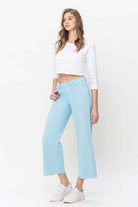 Vervet by Flying Monkey High Rise Crop Wide Leg Jeans In Pastel Turquoise-Jeans-Vervet by Flying Monkey-Deja Nu Boutique, Women's Fashion Boutique in Lampasas, Texas