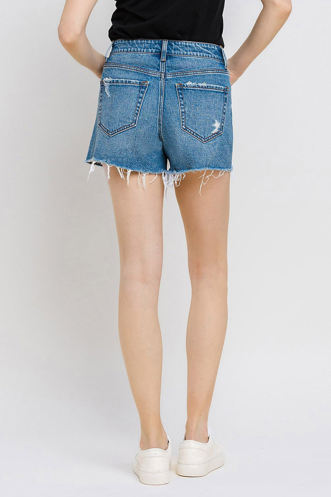 Vervet by Flying Monkey High Rise Distressed Hem A-Line Shorts In Swan River-Shorts-Vervet by Flying Monkey-Deja Nu Boutique, Women's Fashion Boutique in Lampasas, Texas