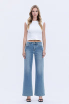 Vervet by Flying Monkey High Rise Rhinestone Embellished Wide Leg Jeans in Hamptons Wash-Jeans-Vervet by Flying Monkey-Deja Nu Boutique, Women's Fashion Boutique in Lampasas, Texas