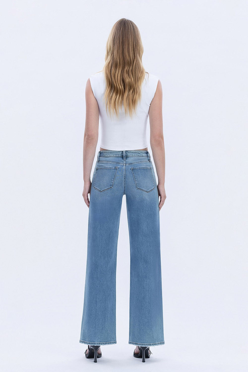 Vervet by Flying Monkey High Rise Rhinestone Embellished Wide Leg Jeans in Hamptons Wash-Jeans-Vervet by Flying Monkey-Deja Nu Boutique, Women's Fashion Boutique in Lampasas, Texas