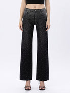 Vervet by Flying Monkey High Rise Rhinestone Slim Wide Leg Jeans in Prowess-Jeans-Vervet by Flying Monkey-Deja Nu Boutique, Women's Fashion Boutique in Lampasas, Texas