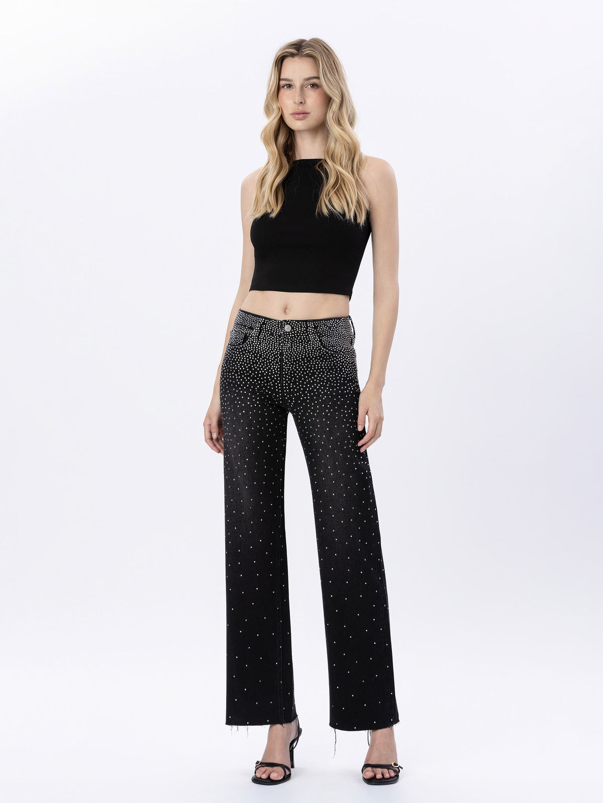 Vervet by Flying Monkey High Rise Rhinestone Slim Wide Leg Jeans in Prowess-Jeans-Vervet by Flying Monkey-Deja Nu Boutique, Women's Fashion Boutique in Lampasas, Texas