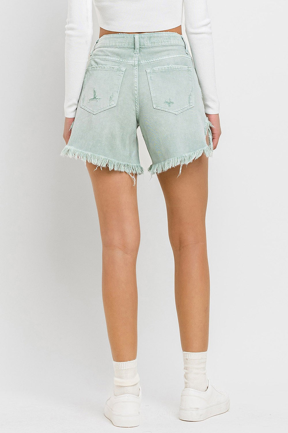 Vervet by Flying Monkey High Rise Side Slit Denim Shorts In Abstracted-Shorts-Vervet by Flying Monkey-Deja Nu Boutique, Women's Fashion Boutique in Lampasas, Texas