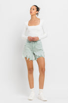 Vervet by Flying Monkey High Rise Side Slit Denim Shorts In Abstracted-Shorts-Vervet by Flying Monkey-Deja Nu Boutique, Women's Fashion Boutique in Lampasas, Texas