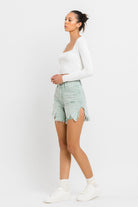 Vervet by Flying Monkey High Rise Side Slit Denim Shorts In Abstracted-Shorts-Vervet by Flying Monkey-Deja Nu Boutique, Women's Fashion Boutique in Lampasas, Texas