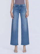 Vervet by Flying Monkey Mid Rise Medium Wash Stone Embellished Wide Jeans in Glow-Jeans-Vervet by Flying Monkey-Deja Nu Boutique, Women's Fashion Boutique in Lampasas, Texas