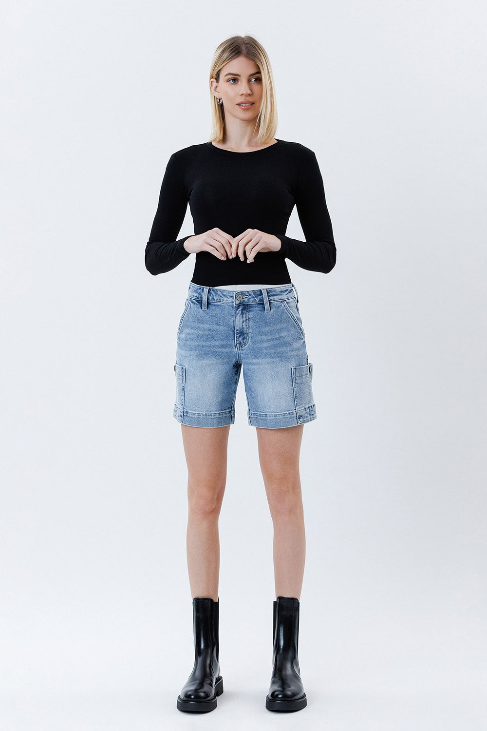 Vervet by Flying Monkey Mid Rise Pocket Detail Wide Bermuda Shorts in Radiant Flow-Shorts-Vervet by Flying Monkey-Deja Nu Boutique, Women's Fashion Boutique in Lampasas, Texas