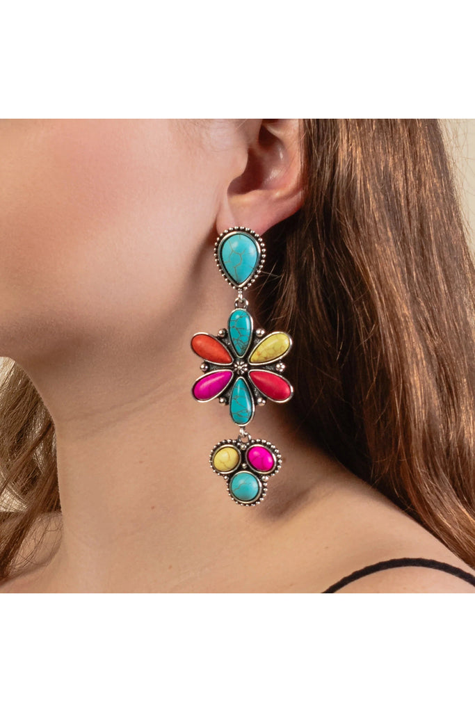 Vibrant Southwest Charm In A Multi Colored Squash Blossom Earrings-Earrings-Deja Nu-Deja Nu Boutique, Women's Fashion Boutique in Lampasas, Texas