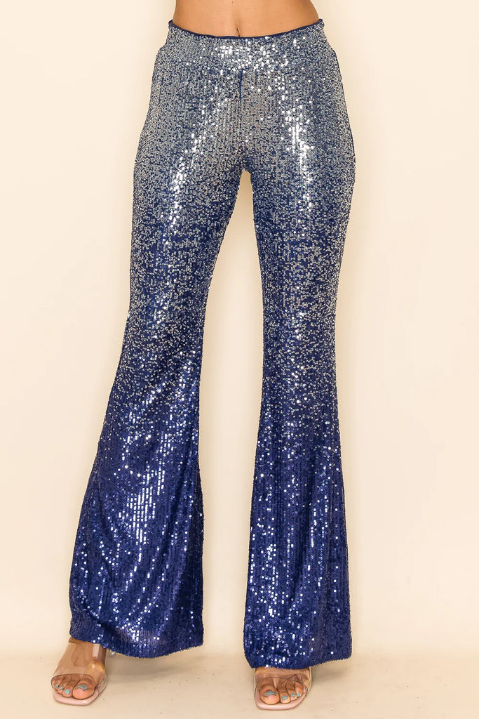 W.A.Y. Wonderful And Young Sequin Gradient Navy And Silver Bell Bottoms-Pants-WAY-Deja Nu Boutique, Women's Fashion Boutique in Lampasas, Texas