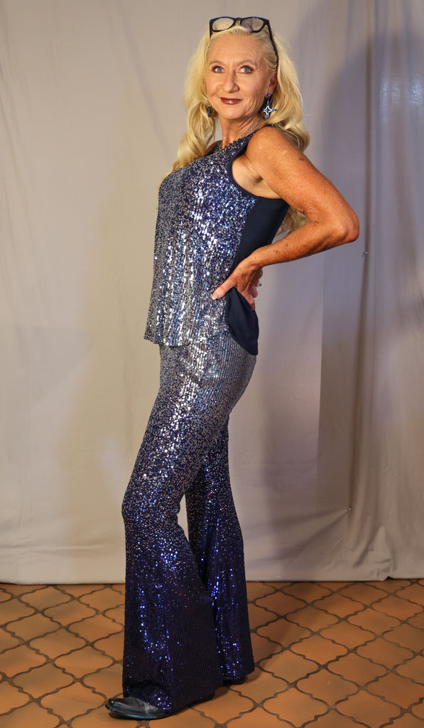 W.A.Y. Wonderful And Young Sequin Gradient Navy And Silver Bell Bottoms-Pants-WAY-Deja Nu Boutique, Women's Fashion Boutique in Lampasas, Texas