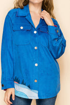 W.A.Y Suede Button Down Shirt in Blue Mountain-shirts-WAY-Deja Nu Boutique, Women's Fashion Boutique in Lampasas, Texas