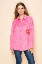 W.A.Y Suede Button Down Shirt in Hot Pink Dove of Peace-shirts-WAY-Deja Nu Boutique, Women's Fashion Boutique in Lampasas, Texas