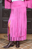 W.A.Y Wonderful And Young Faux Suede Midi Fringe Skirt In Hot Pink-Skirts-WAY-Deja Nu Boutique, Women's Fashion Boutique in Lampasas, Texas