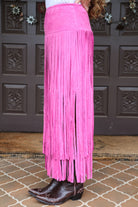 W.A.Y Wonderful And Young Faux Suede Midi Fringe Skirt In Hot Pink-Skirts-WAY-Deja Nu Boutique, Women's Fashion Boutique in Lampasas, Texas