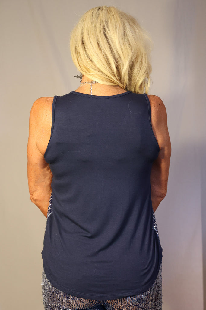 W.A.Y Wonderful And Young Ombre Sequin Scoop Neck Tank In Navy And Silver-Camis/Tanks-WAY-Deja Nu Boutique, Women's Fashion Boutique in Lampasas, Texas