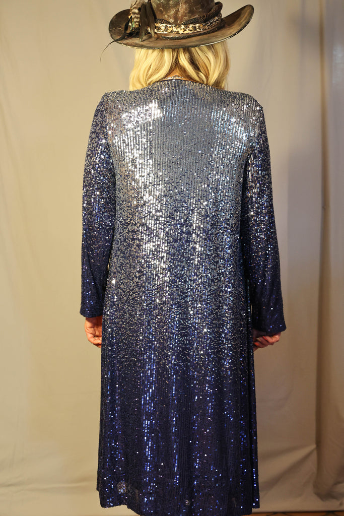 W.A.Y Wonderful And Young Sequin Ombre Duster In Navy And Silver Plus-Curvy/Plus Cardigans & Kimonos-WAY-Deja Nu Boutique, Women's Fashion Boutique in Lampasas, Texas
