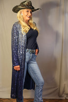 W.A.Y Wonderful And Young Sequin Ombre Duster In Navy And Silver-Cardigans & Kimonos-WAY-Deja Nu Boutique, Women's Fashion Boutique in Lampasas, Texas