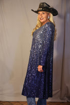 W.A.Y Wonderful And Young Sequin Ombre Duster In Navy And Silver Plus-Curvy/Plus Cardigans & Kimonos-WAY-Deja Nu Boutique, Women's Fashion Boutique in Lampasas, Texas