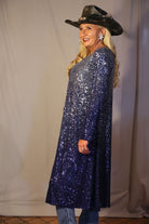 W.A.Y Wonderful And Young Sequin Ombre Duster In Navy And Silver-Cardigans & Kimonos-WAY-Deja Nu Boutique, Women's Fashion Boutique in Lampasas, Texas