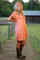 W.A.Y Wonderful & Young Short Sleeve Suede Dress In Tawny Orange-Short Dresses-WAY-Deja Nu Boutique, Women's Fashion Boutique in Lampasas, Texas