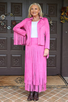 W.A.Y Wonderful & Young Suede Fringe Jacket In Hot Pink-Jackets-WAY-Deja Nu Boutique, Women's Fashion Boutique in Lampasas, Texas