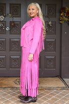 W.A.Y Wonderful & Young Suede Fringe Jacket In Hot Pink-Jackets-WAY-Deja Nu Boutique, Women's Fashion Boutique in Lampasas, Texas