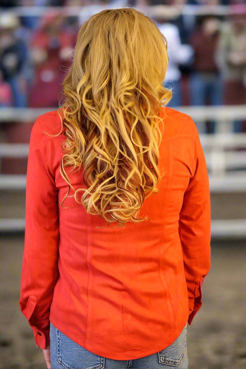 W.A.Y Wonderful & Young Suede Red Snap Front Shirt-shirts-WAY-Deja Nu Boutique, Women's Fashion Boutique in Lampasas, Texas