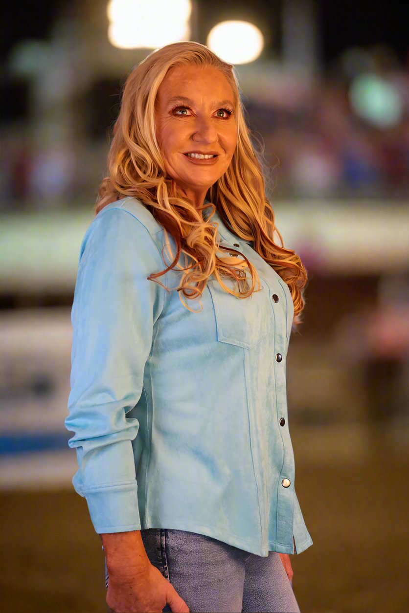 W.A.Y Wonderful & Young Suede Turquoise Snap Front Shirt-shirts-W.A.Y Wonderful & Young-Deja Nu Boutique, Women's Fashion Boutique in Lampasas, Texas