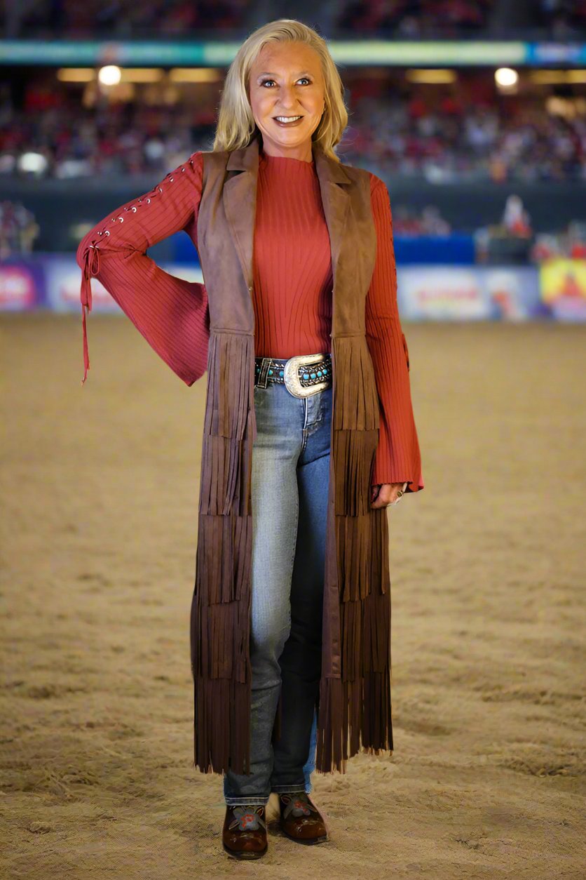 W.A.Y Wonderful & Young Western Tiered Long Fringe Suede Vest In Brown-Vest-WAY-Deja Nu Boutique, Women's Fashion Boutique in Lampasas, Texas