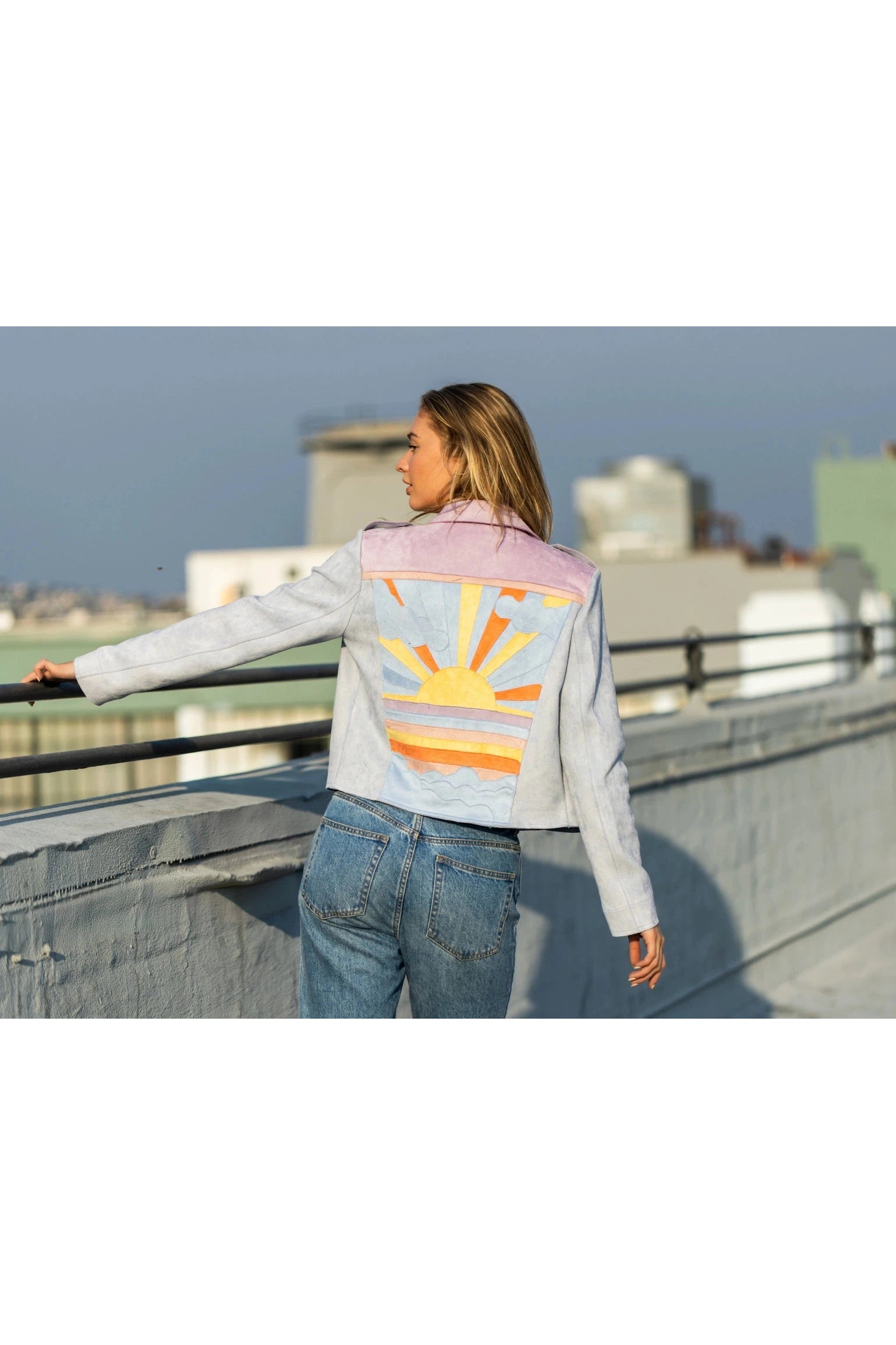 W.A.Y Wonderful & Young Suede Applique Winter Sky Sun Jacket-Jackets-W.A.Y Wonderful & Young-Deja Nu Boutique, Women's Fashion Boutique in Lampasas, Texas