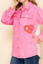 W.A.Y Suede Button Down Shirt in Hot Pink Dove of Peace-shirts-WAY-Deja Nu Boutique, Women's Fashion Boutique in Lampasas, Texas