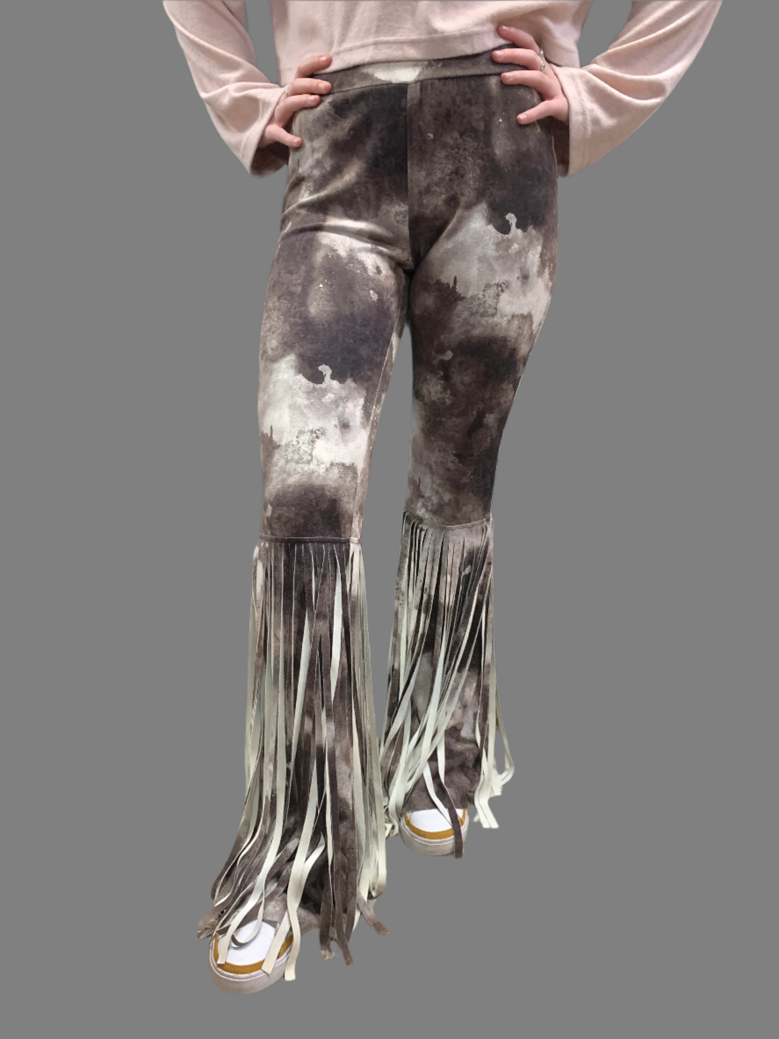 WAY Tie Dye Faux Suede Fringe Bell Bottoms-Bottoms-WAY-Deja Nu Boutique, Women's Fashion Boutique in Lampasas, Texas