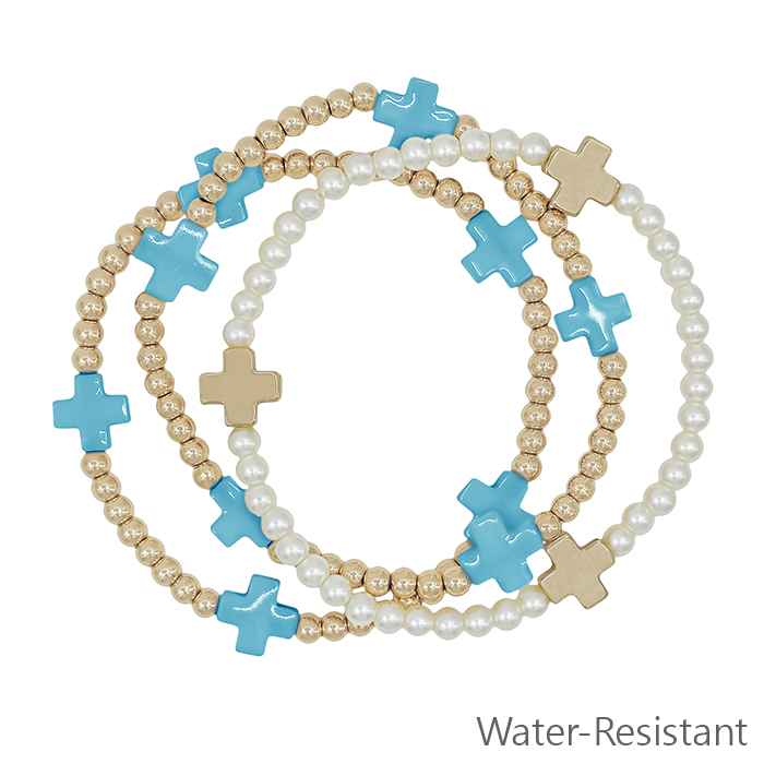 Water-Resistant Beaded Stretch Bracelet with Cross Accents-Bracelets-Deja Nu Tx-Deja Nu Boutique, Women's Fashion Boutique in Lampasas, Texas